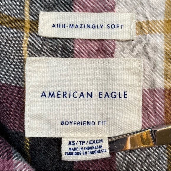 American Eagle Boyfriend Fit Flannel Shirt Women’s XS Mauve Black Plaid NWOT - Picture 3 of 13